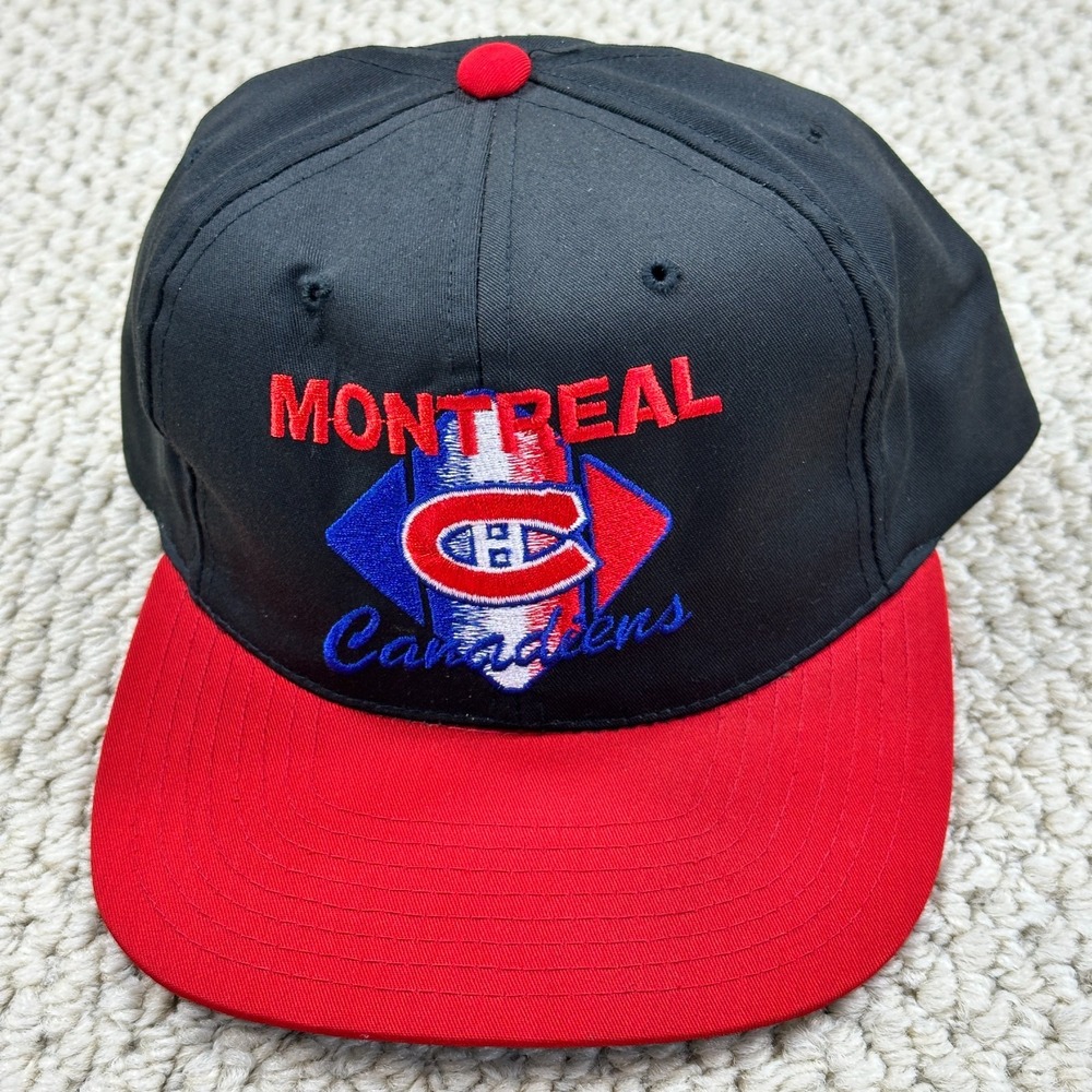 Vtg Montreal Canadiens NHL CCM Cap Black Red Six Panel Snapback Hat Hockey 90s